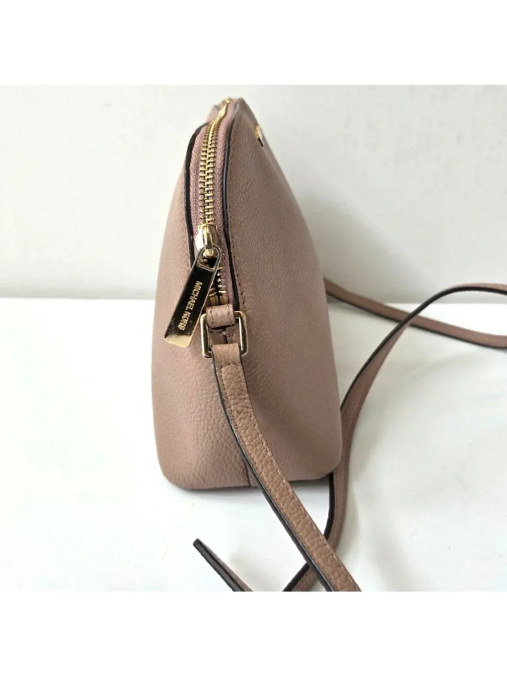 Michael Kors Purse Fawn Pink Tan Pebbled Leather Adele Dome Crossbody Preppy